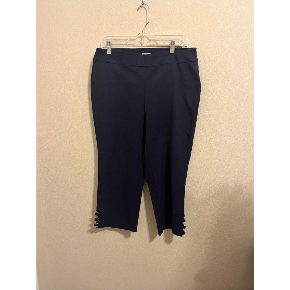 JM Collection Women Navy Cropped Ponte Pants with Hook Hem Detail